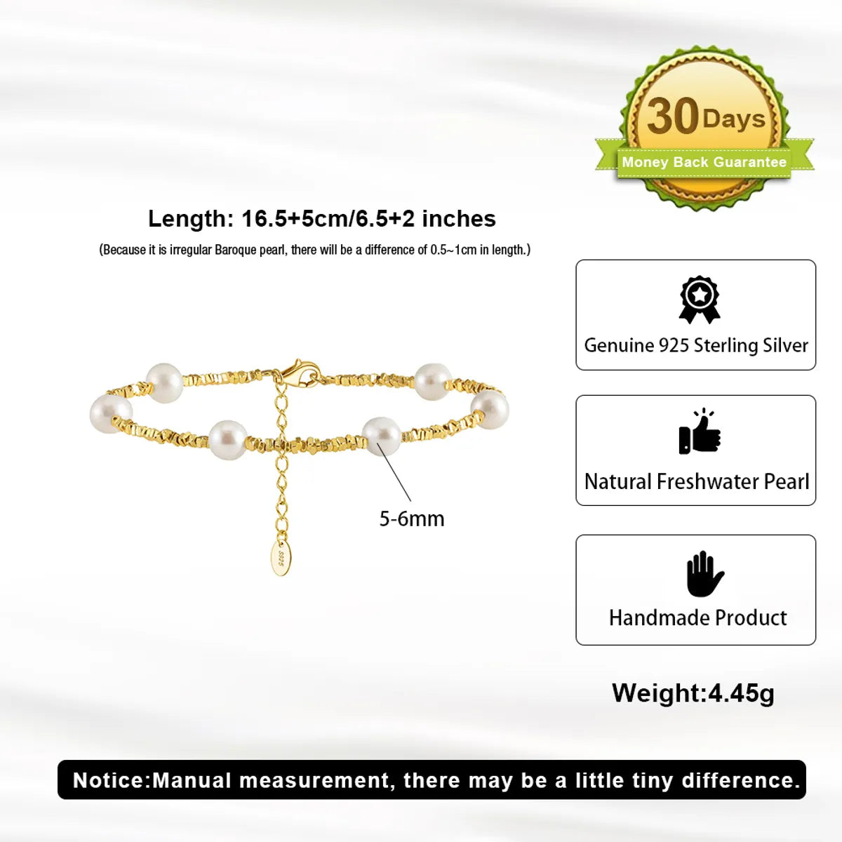 Elegant Simple Style Geometric Freshwater Pearl Sterling Silver Plating 14k Gold Plated Bracelets