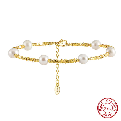 Elegant Simple Style Geometric Freshwater Pearl Sterling Silver Plating 14k Gold Plated Bracelets