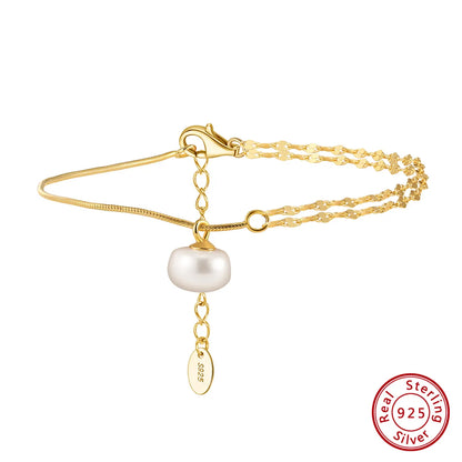 Elegant Simple Style Geometric Freshwater Pearl Sterling Silver Plating 14k Gold Plated Bracelets