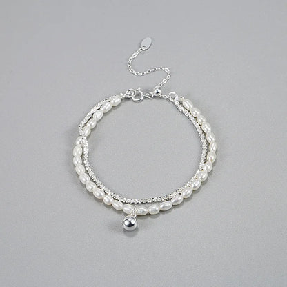 Elegant Simple Style Geometric Freshwater Pearl Sterling Silver Plating Bracelets