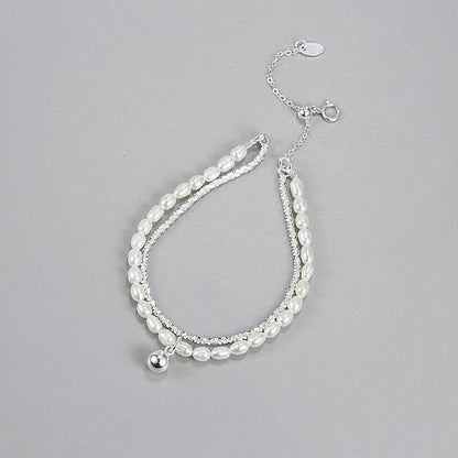 Elegant Simple Style Geometric Freshwater Pearl Sterling Silver Plating Bracelets