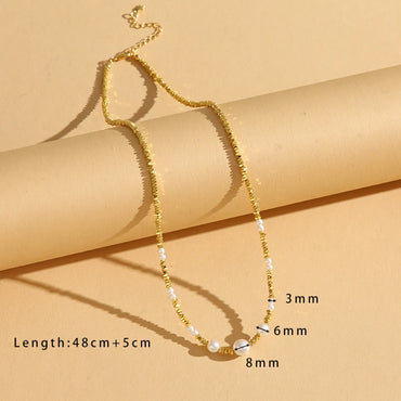 Elegant Simple Style Geometric Glass Pearl Black Pointed Gold Beaded 18K Gold Plated Women'S Necklace