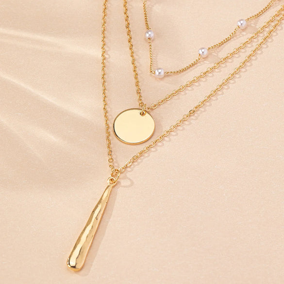 Elegant Simple Style Geometric Round Water Droplets Metal Zinc Alloy Wholesale Three Layer Necklace