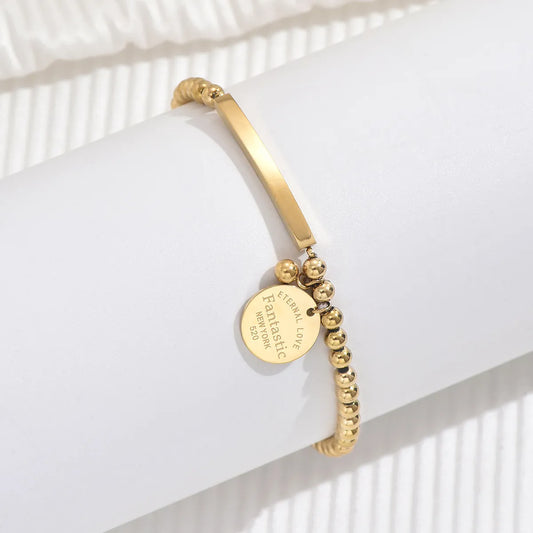 Elegant Simple Style Geometric Stainless Steel Beaded Plating 14k Gold Plated Bracelets