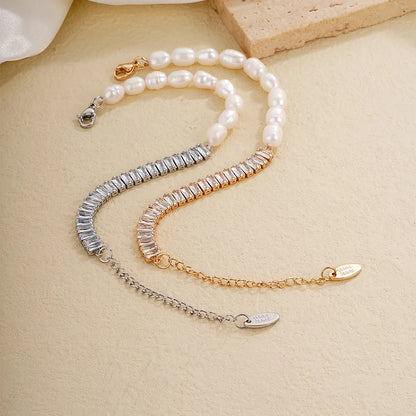 304 Stainless Steel Gold Plated Silver Plated Elegant Simple Style Beaded Plating Inlay Geometric Pearl Zircon Bracelets