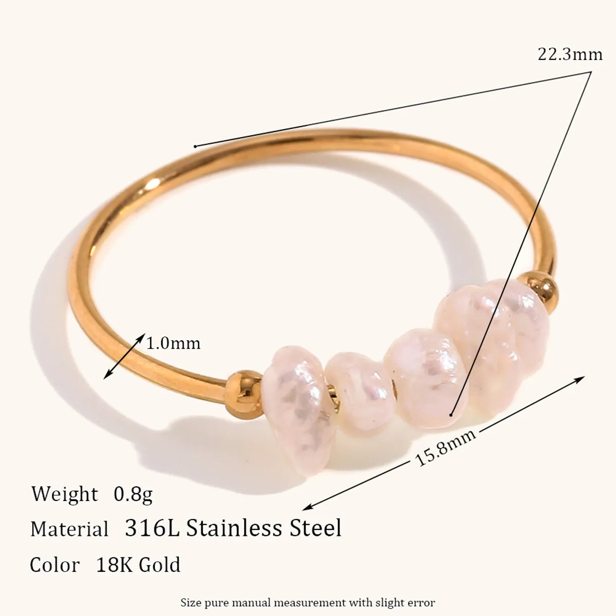 Elegant Simple Style Geometric Stainless Steel Pearl Rings 1 Piece