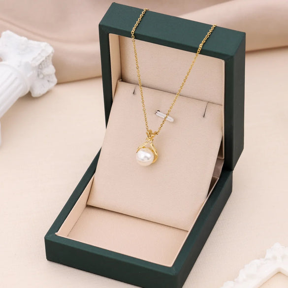 Elegant Simple Style Geometric Stainless Steel Plating Inlay Artificial Pearls 18k Gold Plated Pendant Necklace