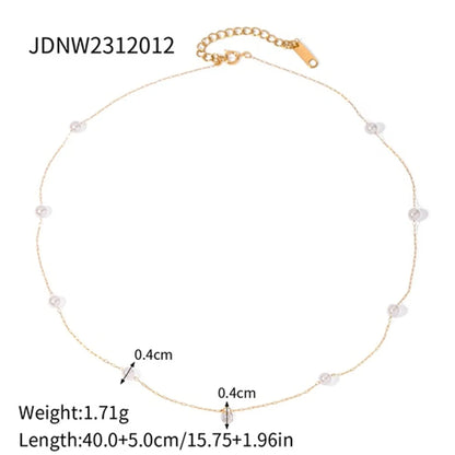 Elegant Simple Style Geometric Stainless Steel Plating Inlay Artificial Pearls Zircon 18k Gold Plated Necklace