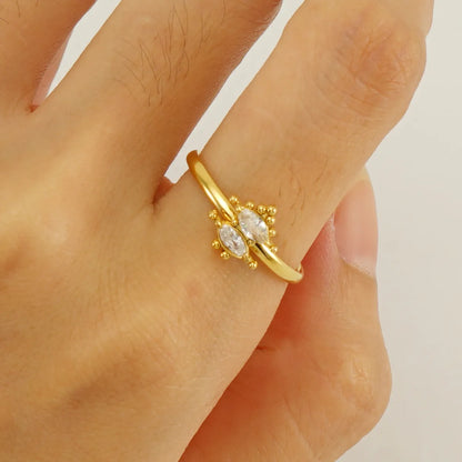 Elegant Simple Style Geometric Stainless Steel Plating Inlay Rhinestones 18k Gold Plated Open Rings