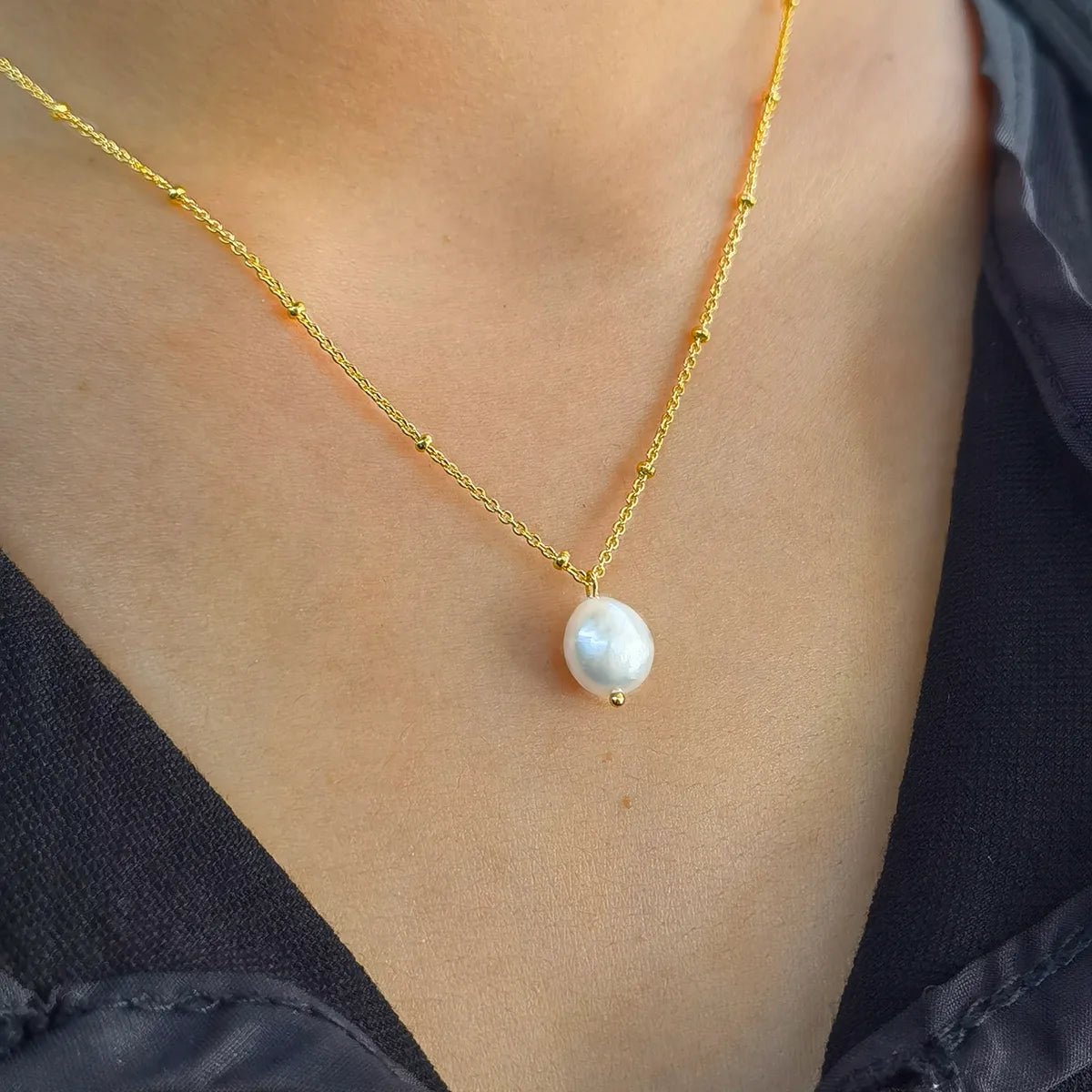 Elegant Simple Style Geometric Sterling Silver Plating Inlay Pearl 18k Gold Plated Pendant Necklace