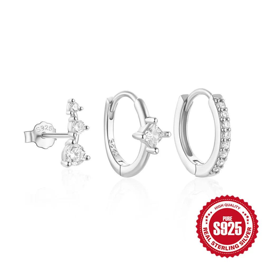 Elegant Simple Style Geometric Sterling Silver Plating Zircon Hoop Earrings Ear Studs 1 Set