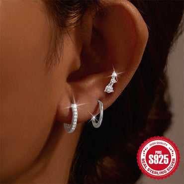 Elegant Simple Style Geometric Sterling Silver Plating Zircon Hoop Earrings Ear Studs 1 Set