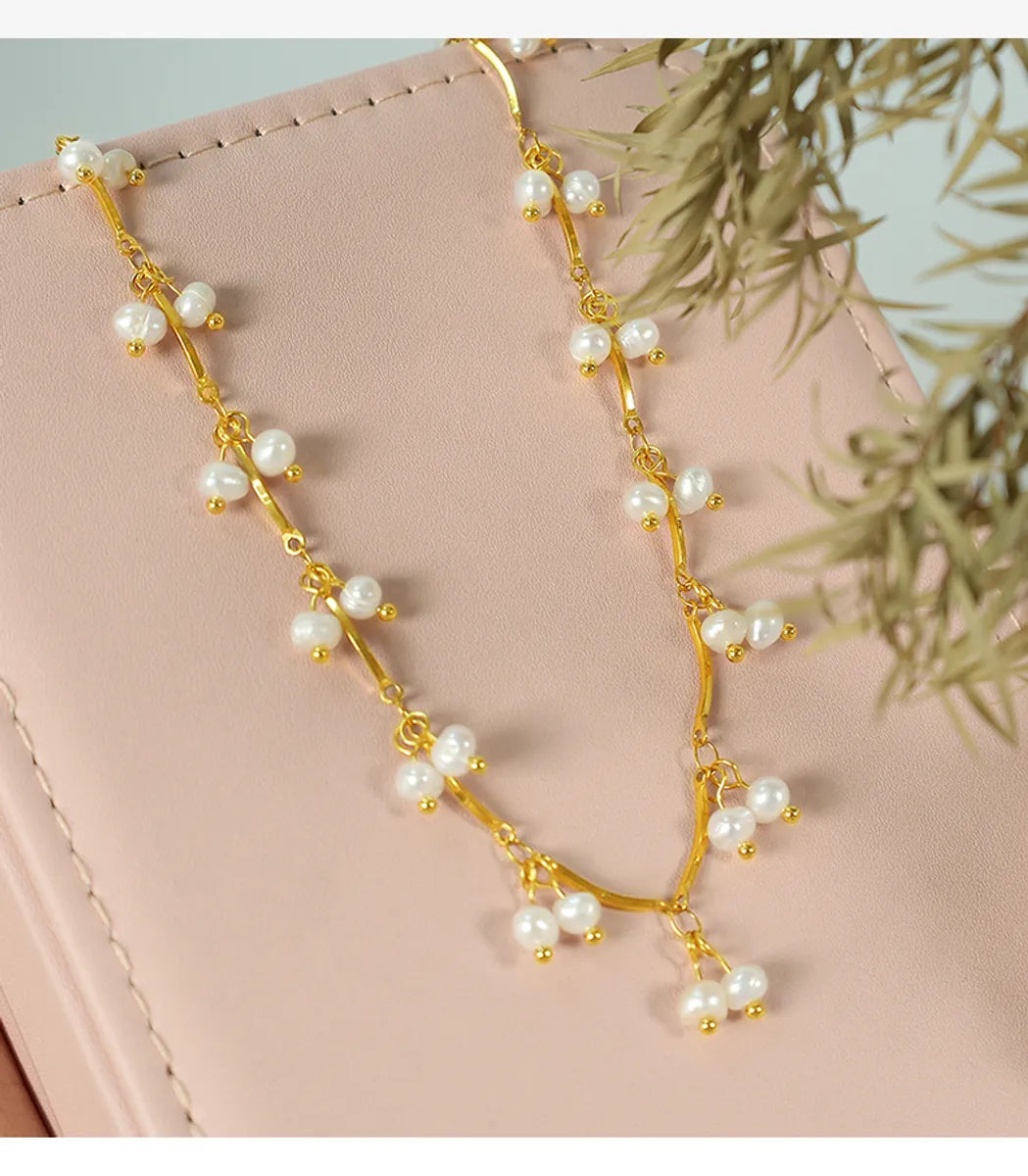 Elegant Simple Style Geometric Titanium Steel Plating Inlay Freshwater Pearl 18k Gold Plated Necklace