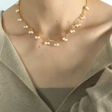 Elegant Simple Style Geometric Titanium Steel Plating Inlay Freshwater Pearl 18k Gold Plated Necklace