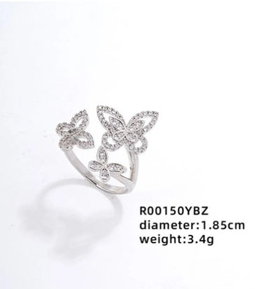 Elegant Simple Style Geometric Water Droplets Butterfly Copper Plating Inlay Zircon Open Rings