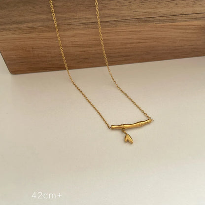 Elegant Simple Style Heart Shape Bamboo 304 Stainless Steel Plating Pendant Necklace 1 Piece