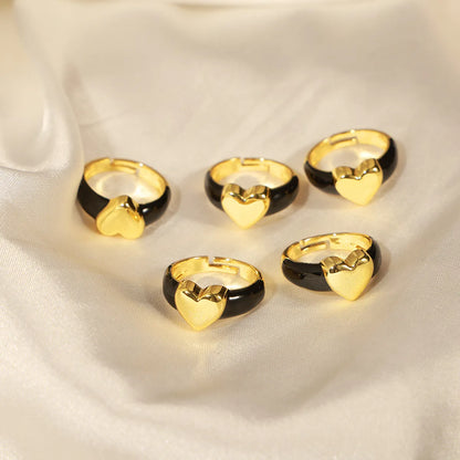 Elegant Simple Style Heart Shape Copper Enamel Plating 18k Gold Plated Open Rings