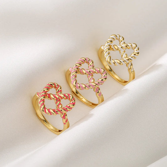 Elegant Simple Style Heart Shape Copper Enamel Plating Rings