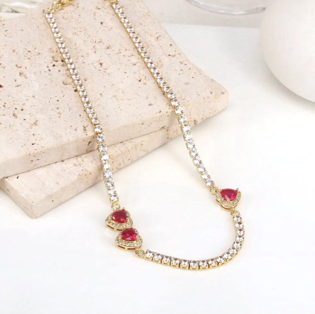 Elegant Simple Style Heart Shape Copper Gold Plated Zircon Necklace In Bulk