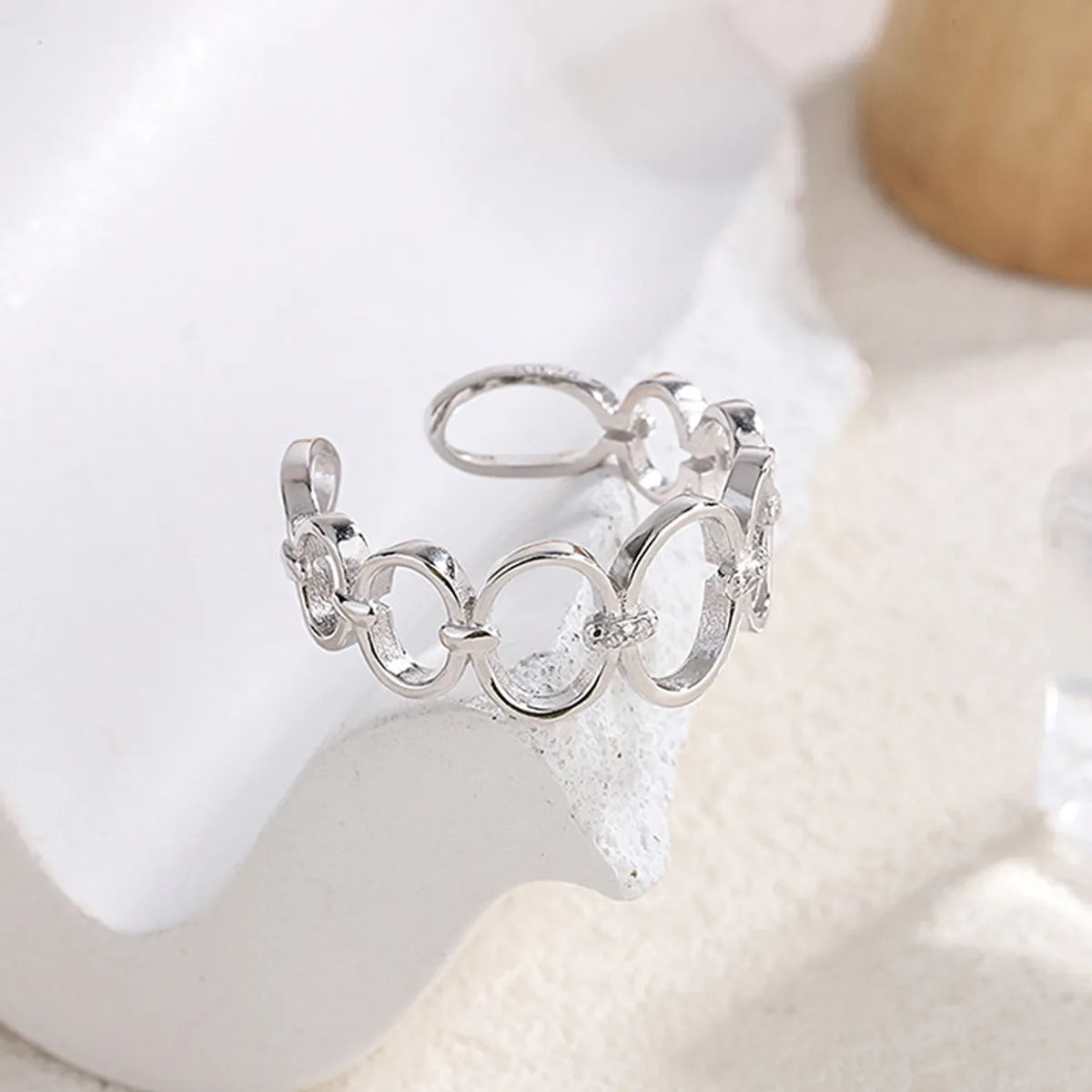 Elegant Simple Style Heart Shape Copper Zircon White Gold Plated Open Rings