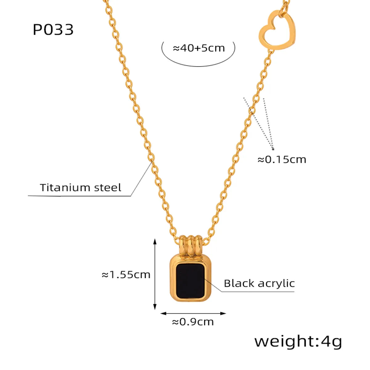 Elegant Simple Style Heart Shape Rectangle Titanium Steel Plating Inlay Acrylic 18k Gold Plated Pendant Necklace