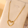 Elegant Simple Style Heart Shape Stainless Steel Hollow Out 18k Gold Plated Pendant Necklace