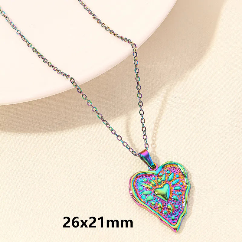 Wholesale Jewelry Elegant Simple Style Heart Shape 304 Stainless Steel 18K Gold Plated Plating Hollow Out Pendant Necklace