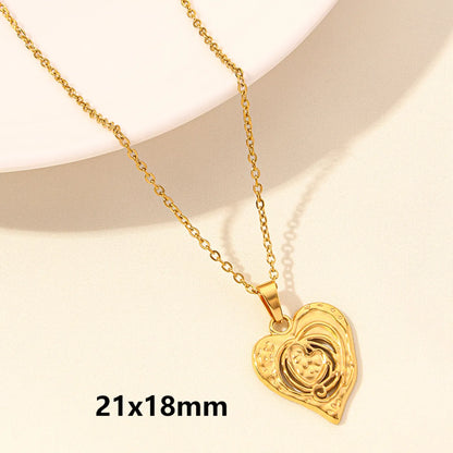 Wholesale Jewelry Elegant Simple Style Heart Shape 304 Stainless Steel 18K Gold Plated Plating Hollow Out Pendant Necklace