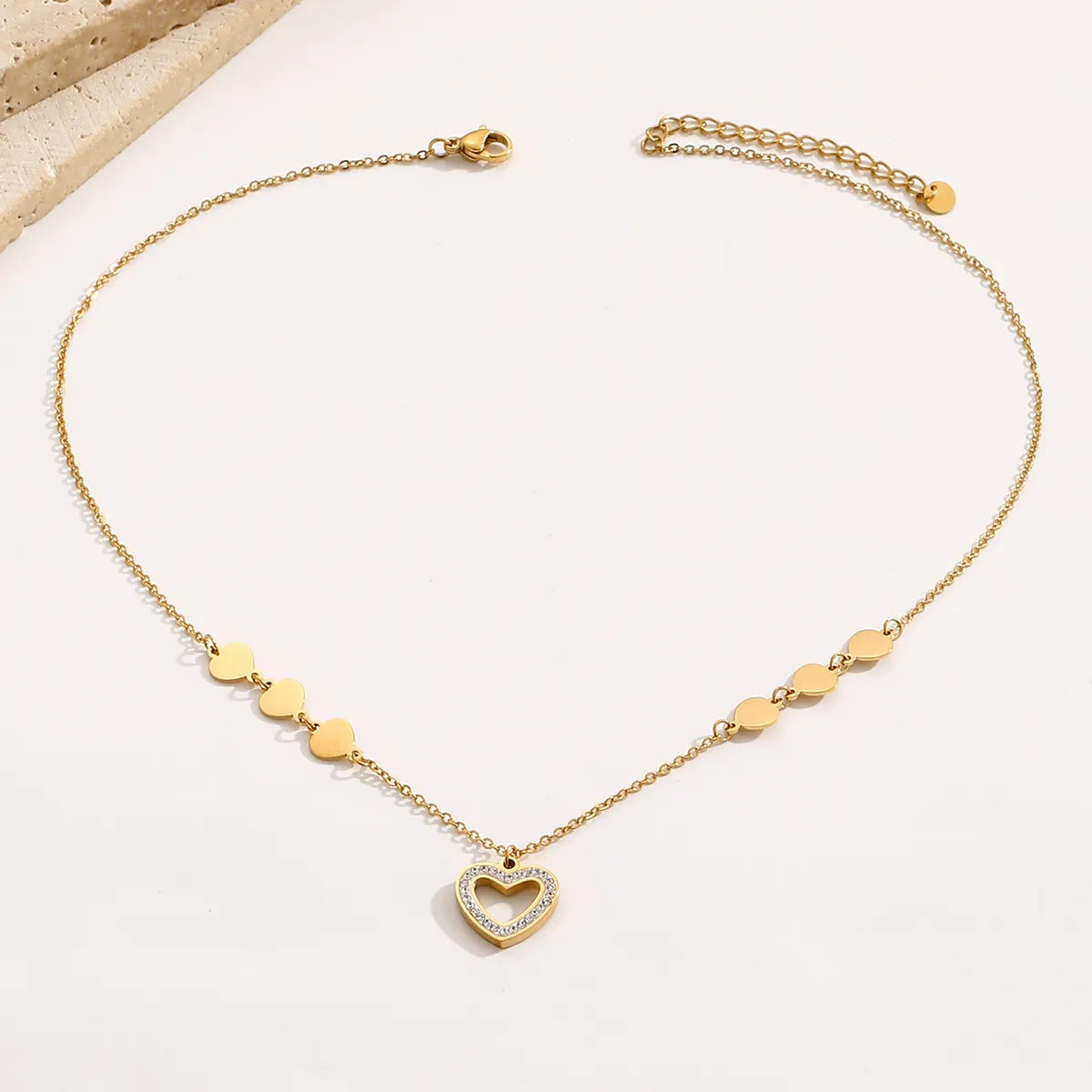 Elegant Simple Style Heart Shape Stainless Steel Plating Inlay Rhinestones 14k Gold Plated Necklace