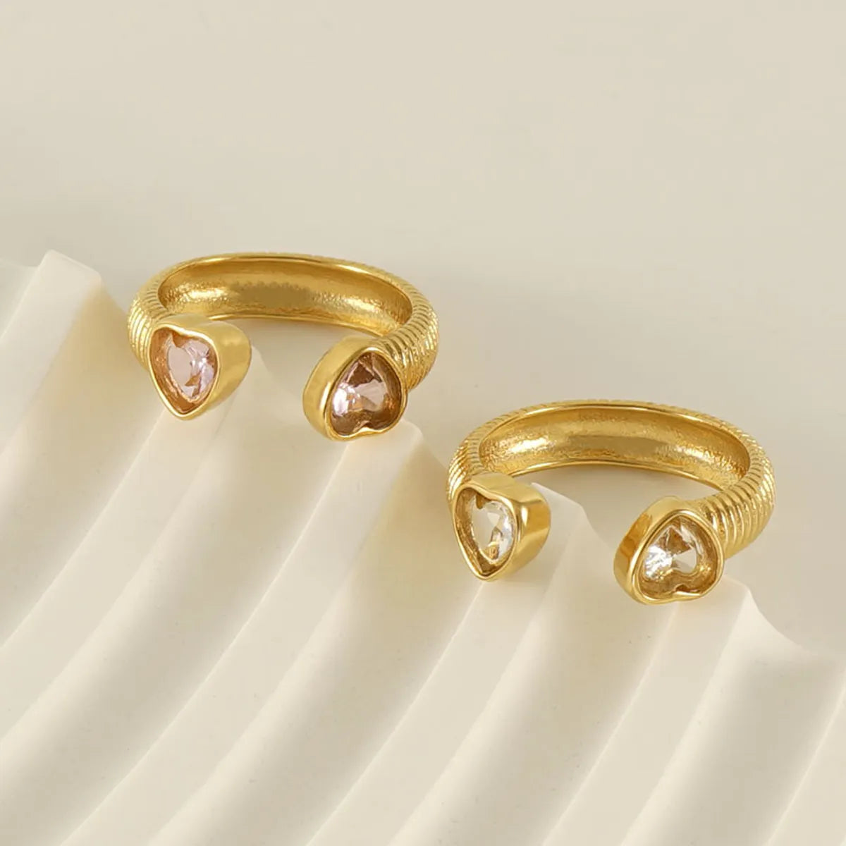 Elegant Simple Style Heart Shape Stainless Steel Plating Inlay Zircon 18k Gold Plated Open Ring