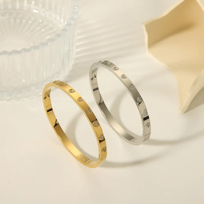 Elegant Simple Style Heart Shape Stainless Steel Plating Inlay Zircon 18k Gold Plated White Gold Plated Bangle