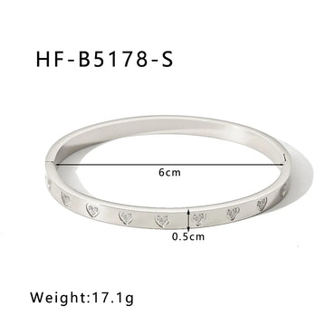 Elegant Simple Style Heart Shape Stainless Steel Plating Inlay Zircon 18k Gold Plated White Gold Plated Bangle