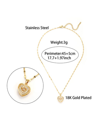 Elegant Simple Style Heart Shape Stainless Steel Plating Zircon 18k Gold Plated Pendant Necklace