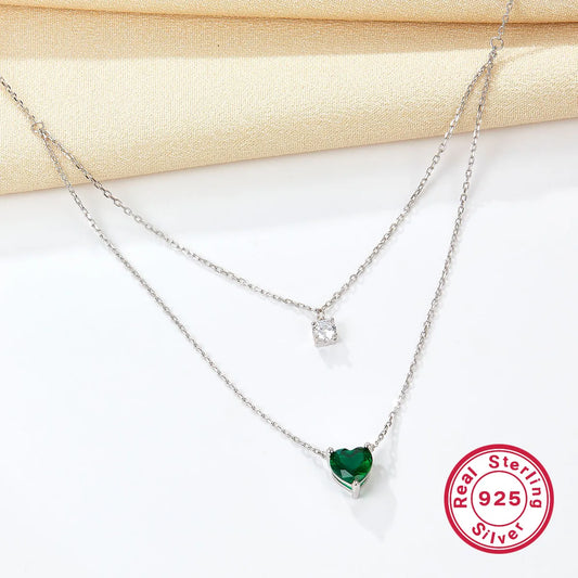 Elegant Simple Style Heart Shape Sterling Silver Plating Inlay Zircon White Gold Plated Double Layer Necklaces