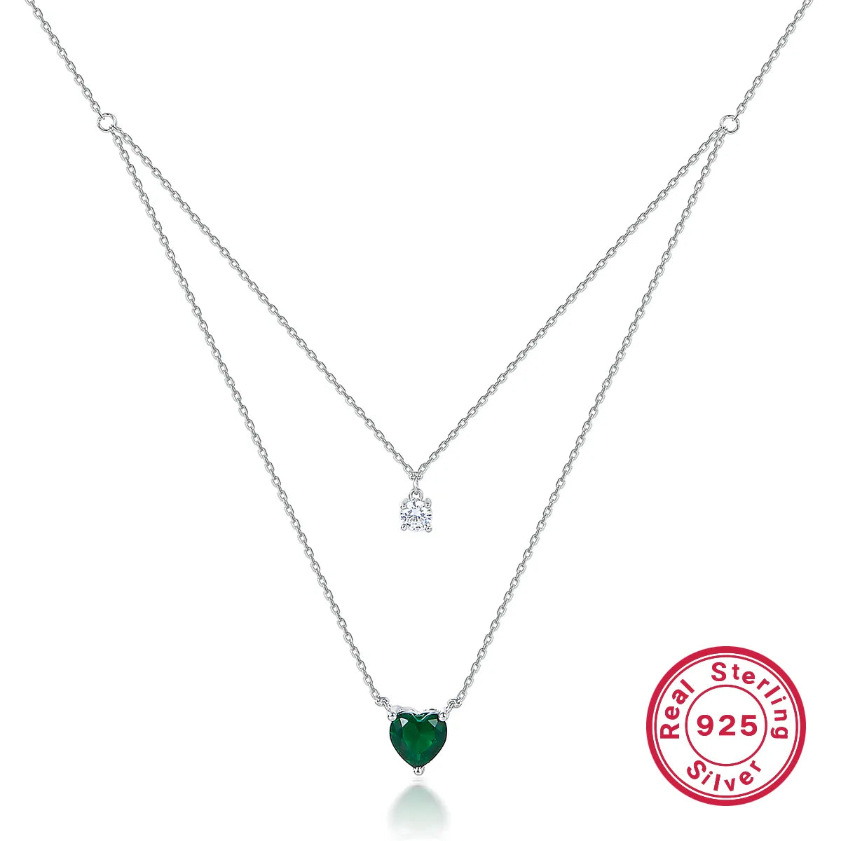 Elegant Simple Style Heart Shape Sterling Silver Plating Inlay Zircon White Gold Plated Double Layer Necklaces