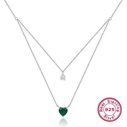 Elegant Simple Style Heart Shape Sterling Silver Plating Inlay Zircon White Gold Plated Double Layer Necklaces