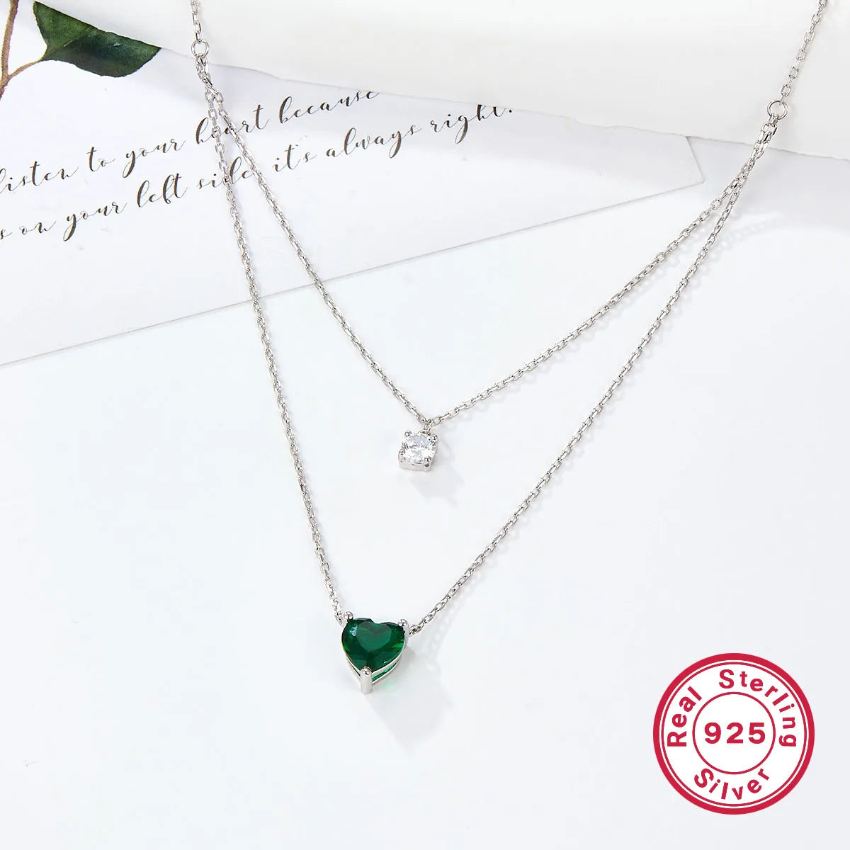 Elegant Simple Style Heart Shape Sterling Silver Plating Inlay Zircon White Gold Plated Double Layer Necklaces