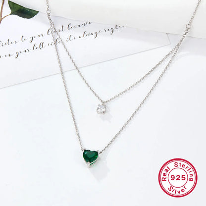 Elegant Simple Style Heart Shape Sterling Silver Plating Inlay Zircon White Gold Plated Double Layer Necklaces