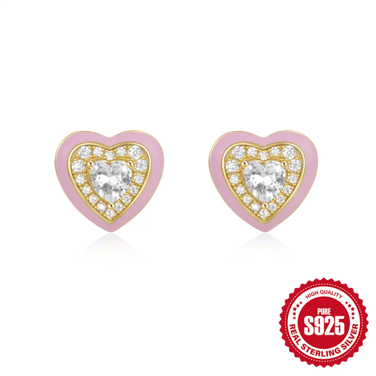 Elegant Simple Style Heart Shape Sterling Silver Plating Zircon Ear Studs 1 Pair