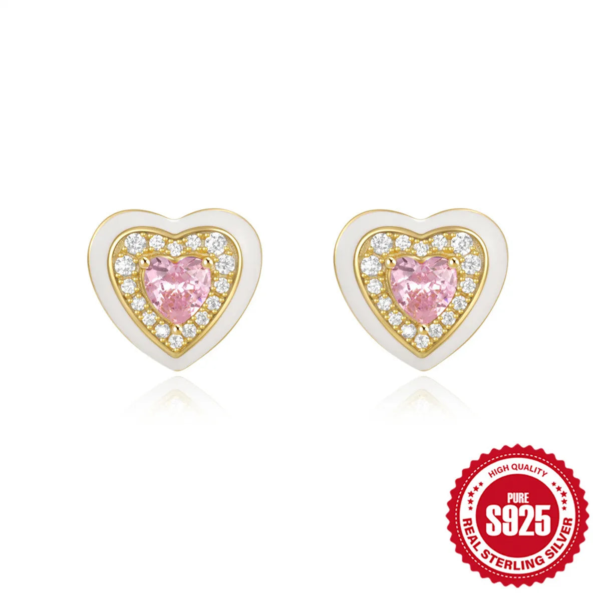 Elegant Simple Style Heart Shape Sterling Silver Plating Zircon Ear Studs 1 Pair