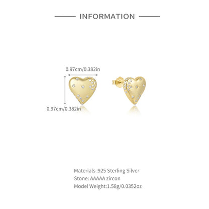 Elegant Simple Style Heart Shape Sterling Silver Plating Zircon Ear Studs 1 Pair