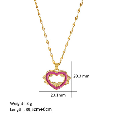 Elegant Simple Style Heart Shape Titanium Steel Copper Enamel Plating Inlay Zircon 18k Gold Plated Pendant Necklace