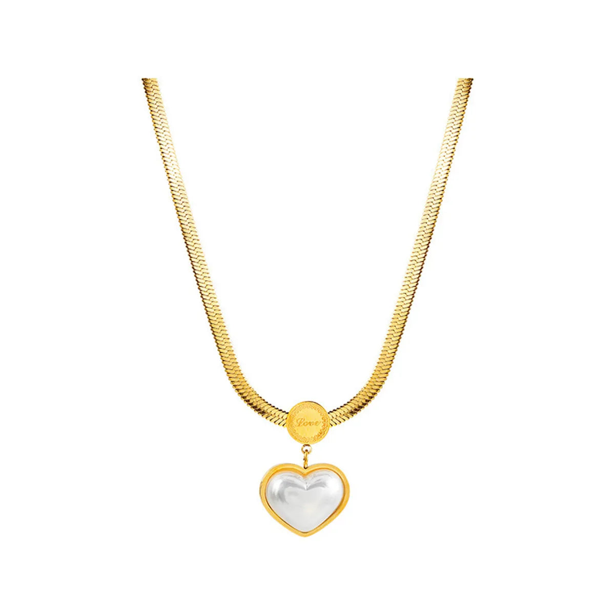 Elegant Simple Style Heart Shape Titanium Steel Plating Inlay Artificial Pearls 18k Gold Plated Earrings Necklace