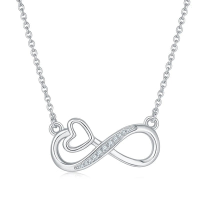 Elegant Simple Style Infinity Heart Shape Sterling Silver Moissanite Rose Gold Plated Silver Plated Pendant Necklace