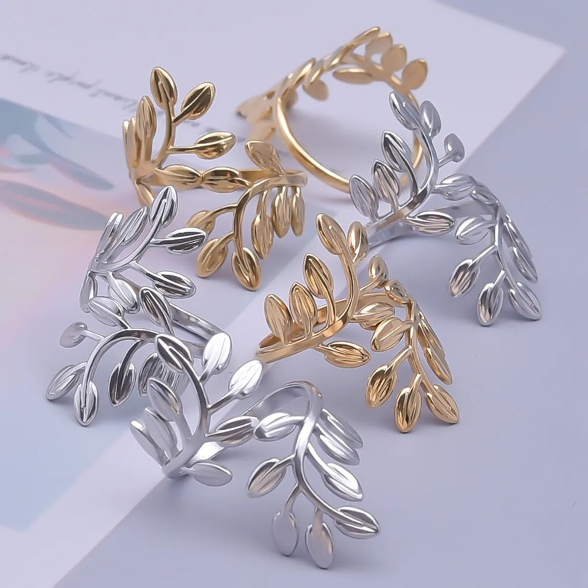 Elegant Simple Style Leaf Stainless Steel Plating 18k Gold Plated Open Rings