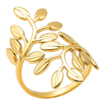 Elegant Simple Style Leaf Stainless Steel Plating 18k Gold Plated Open Rings