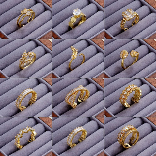 Elegant Simple Style Leaves Butterfly Copper Gold Plated Zircon Rings In Bulk