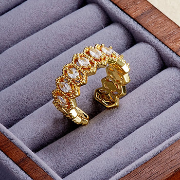 Elegant Simple Style Leaves Butterfly Copper Gold Plated Zircon Rings In Bulk