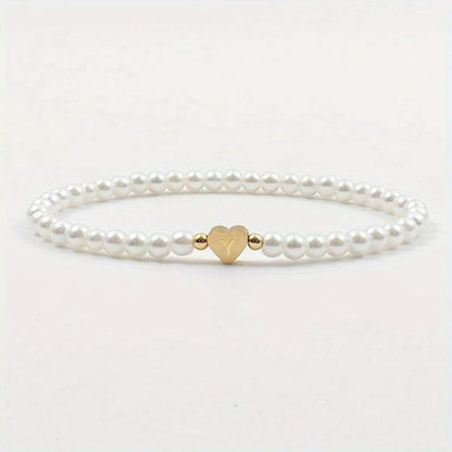 Elegant Simple Style Letter Heart Shape 304 Stainless Steel Artificial Pearl Bracelets In Bulk