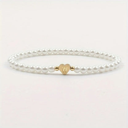 Elegant Simple Style Letter Heart Shape 304 Stainless Steel Artificial Pearl Bracelets In Bulk